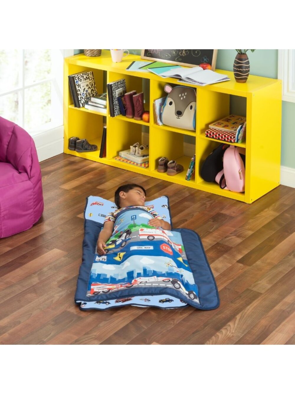 Cozy Toddler Nap Mat with Pillow & Carry Handle - Fire Rescue Design, Soft
